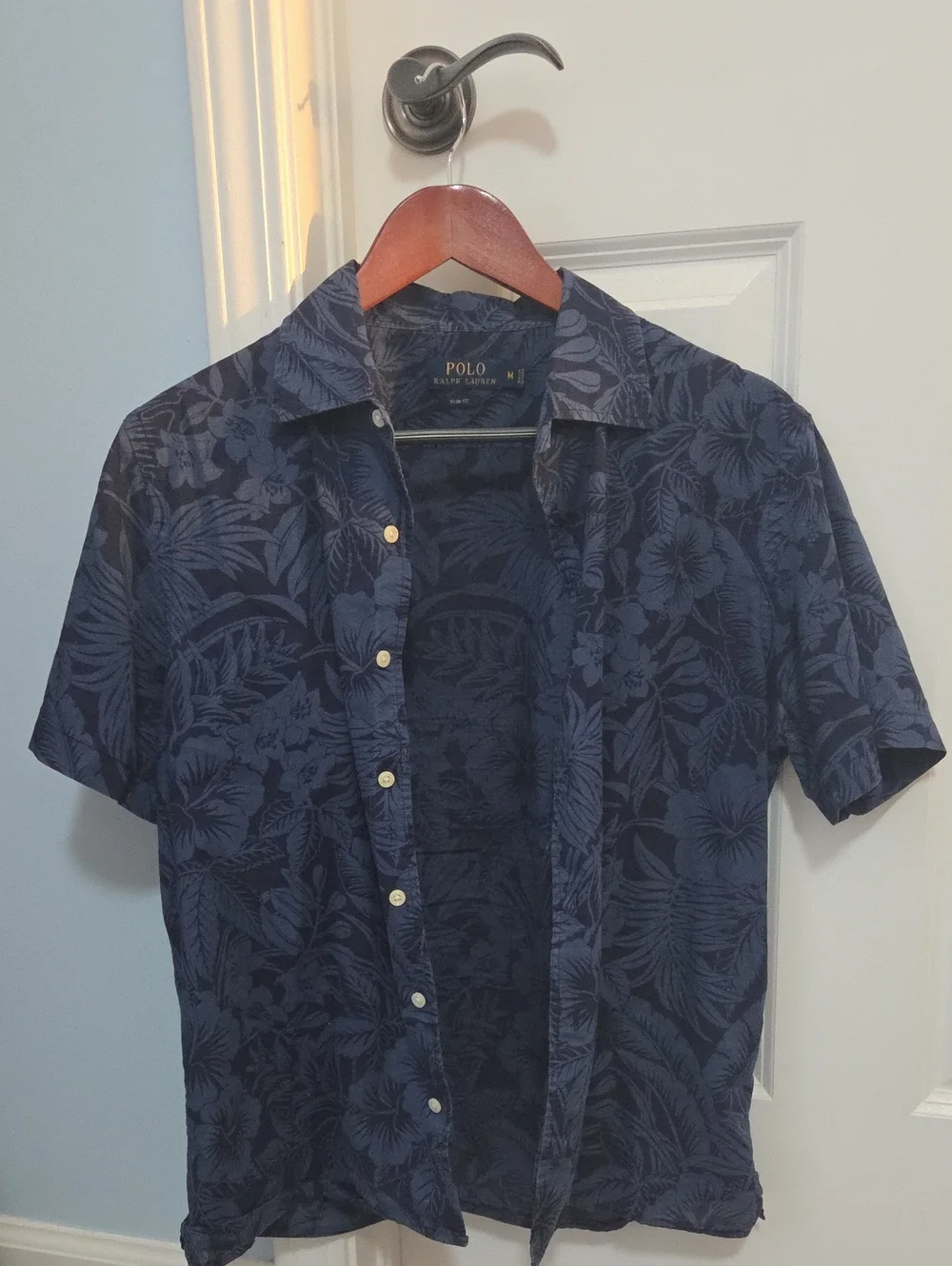 Polo by Ralph Lauren Navy and Dark Blue Floral Short-Sleeve Button-Up Shirt